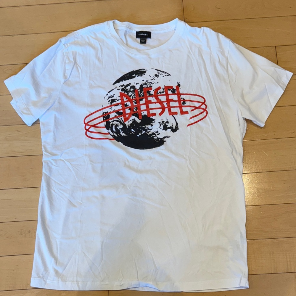 Diesel White and Red Graphic Tee